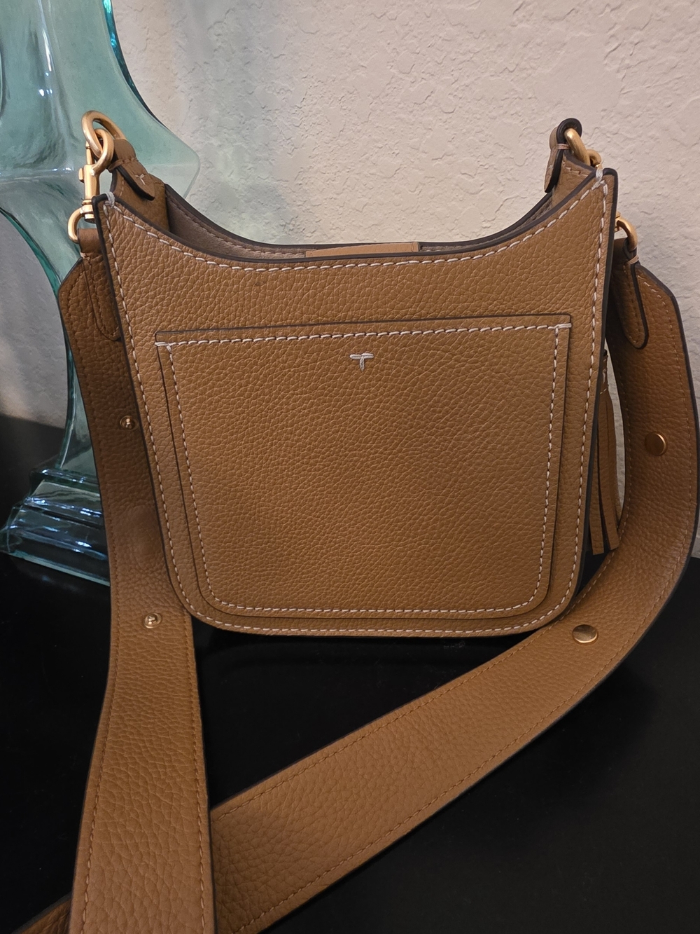 Tory Burch Thea Small Leather Saddle Bag in Caramel - Picture 8 of 11